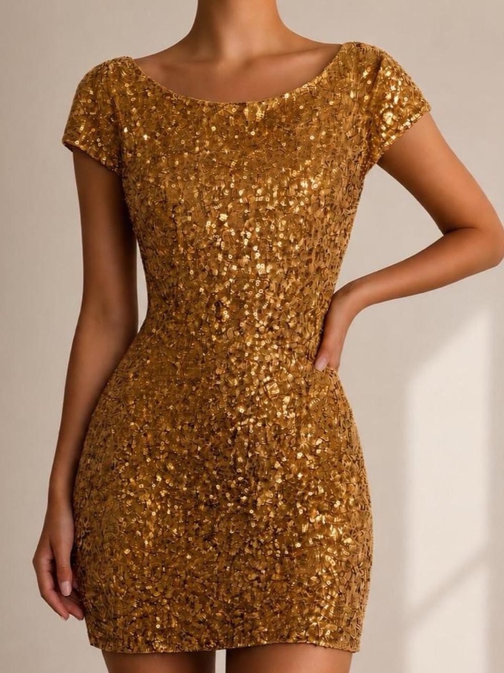 Gorgeous 💛🌟Gold Sequin Mini Dress with Short Sleeves